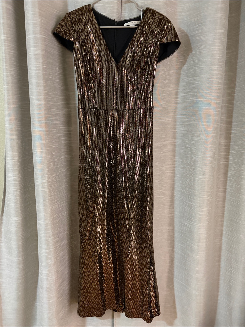 Kay Unger Bronze Sequin V-Neck Maxi Dress